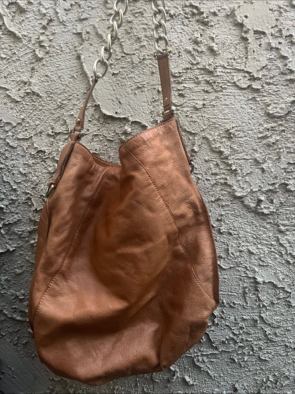 L.C. Leather Cognac Brown Genuine Leather Slouch Hobo Shoulder Bag Soft Pebbled